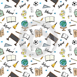 School seamless pattern HandDrawn Doodles, Vector Illustration