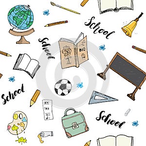 School seamless pattern HandDrawn Doodles, Vector Illustration