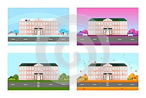 School set in different seasons. Vector background