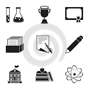 School set icons in black style. Big collection of school vector symbol stock illustration