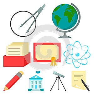 School set icons in cartoon style. Big collection of school vector symbol stock illustration