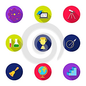 School set icons in flat style. Big collection of school vector symbol stock illustration