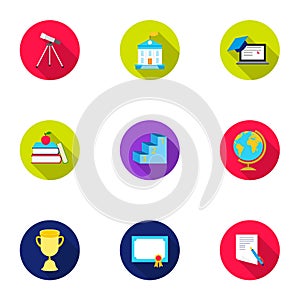 School set icons in flat style. Big collection of school vector symbol stock illustration