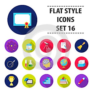 School set icons in flat style. Big collection school vector symbol stock illustration