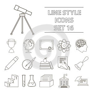 School set icons in outline style. Big collection of school vector symbol stock illustration