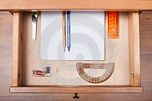 School set in open drawer