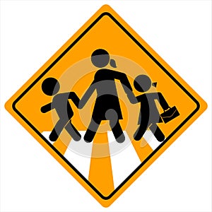 School Sign, Kids Sign. The traditional children traffic sign isolated on a yellow background