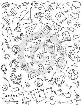 School sketch doodle background. Vector editable stroke line size.