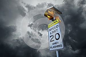 School speed limit road sign