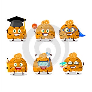 School student of orange ice cream scoops cartoon character with various expressions