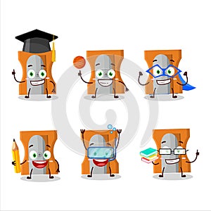 School student of orange pencil sharpener cartoon character with various expressions