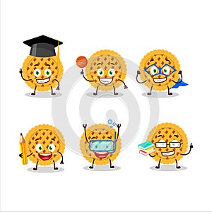 School student of pumpkin pie cartoon character with various expressions