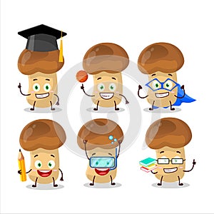 School student of straw mushroom cartoon character with various expressions