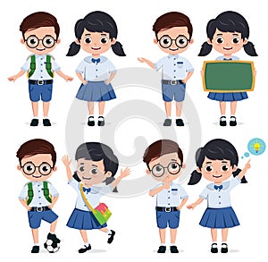 School students vector characters set. Back to school classmates elementary student characters.