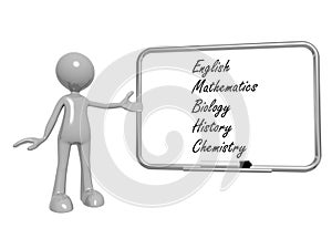 School subjects on white board