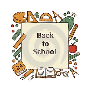 School Supplies and Back to School Education Tools Vector Illustration Frame Design