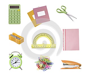 School supplies,back to school items isolated set, Stationary,tools