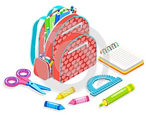 School Supplies, Backpack with Chancellery Vector