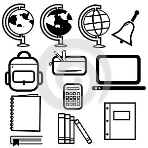 School supplies Black and White Icons