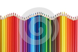 School supplies colored pencils forming a wave
