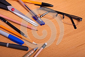 School supplies on desck