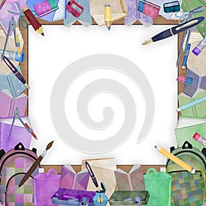 School supplies frame on transparent background. photo