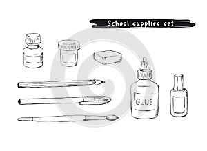 School supplies hand drawn sketches set isolated