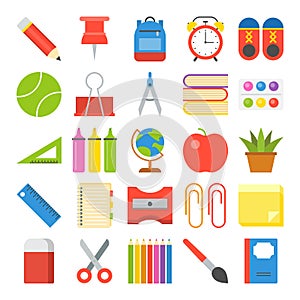 School supplies icon set in flat design for back to school theme