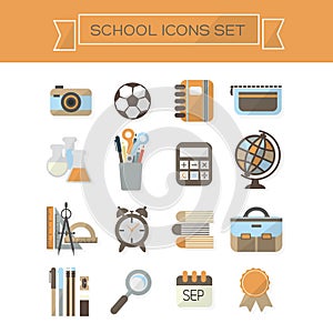 School supplies icons set