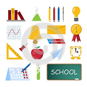 School supplies,isolated items.office supplies. Back to school equipment.simple flat objecs,icons photo