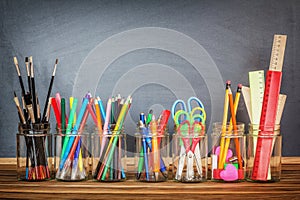 School supplies in jars