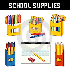 School Supplies, Markers, Crayons, Pens, Pencils, Lined Paper