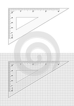 School supplies. Measuring tool. Triangle ruler 5 cm and 4 inch