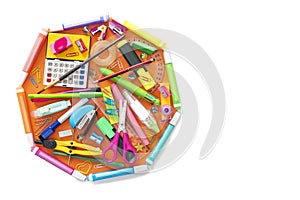 School supplies octagon shape back to school concept on white