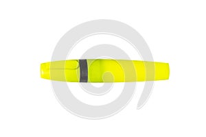 school supplies, stationery, yellow marker, felt-tip pen, close-up, isolated with clipping path on white background