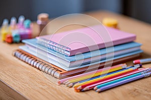 School Supplies Still Life: Notebooks and Pencils