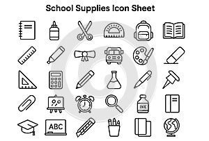 School Supplies Vector Icon Set for Education Essentials Learning Tools Academic