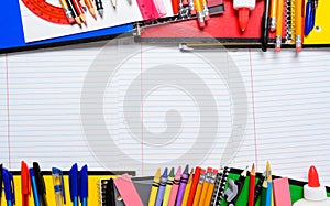 School supplies on a white background
