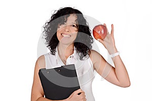 School teacher with an apple.
