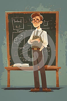 School teacher at blackboard illustration. By generative Ai