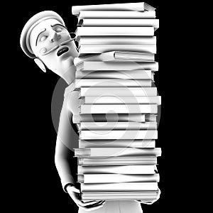 School teacher carryng a pack of history books