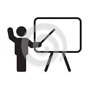 School teacher icon vector male person with white board for education symbol in a flat color glyph pictogram