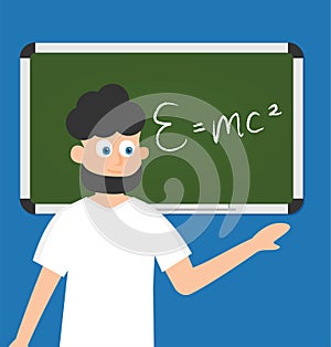 School teacher shows on blackboard. Flat design. Vector illustration