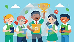 A school teaches students about the importance of recycling and hosts a competition to see which class can collect the photo