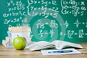 School textbooks on a desk