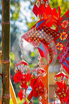 School of Thai traditional colorful mobile woven carp