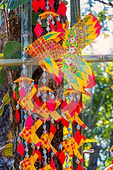 school of Thai traditional colorful mobile woven carp