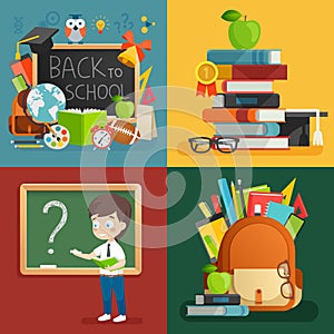 School theme set. Back to school, backpack, schoolboy and other elements.