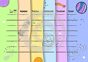 School timetable background with hand drawn space elements.