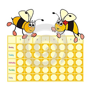 School timetable, bees, vector illustration